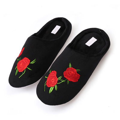 Soft Coral Velvet Embroidered Slippers