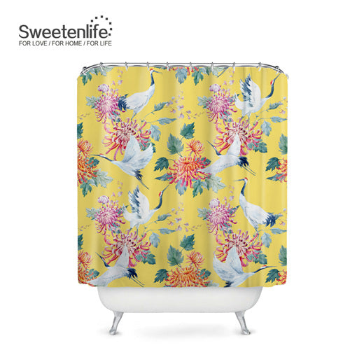 Exotic Birds & Flowers Bath Curtains, with 12 Hooks