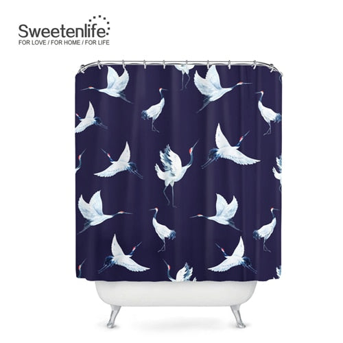Exotic Birds & Flowers Bath Curtains, with 12 Hooks