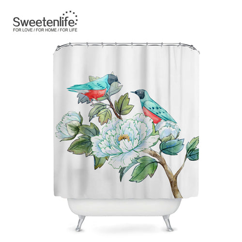 Exotic Birds & Flowers Bath Curtains, with 12 Hooks