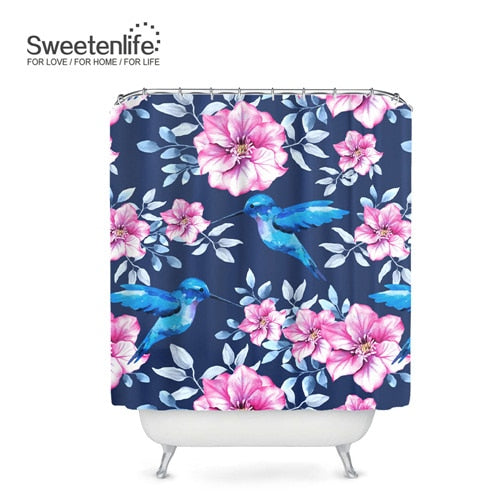 Exotic Birds & Flowers Bath Curtains, with 12 Hooks