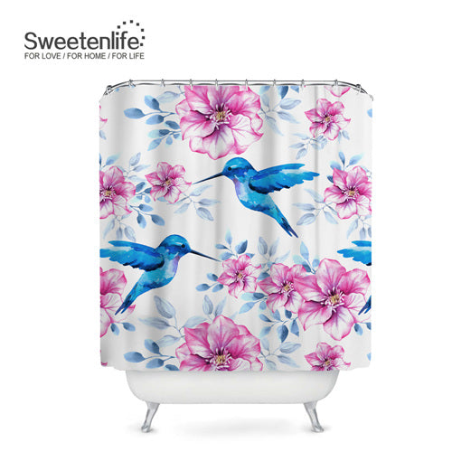 Exotic Birds & Flowers Bath Curtains, with 12 Hooks
