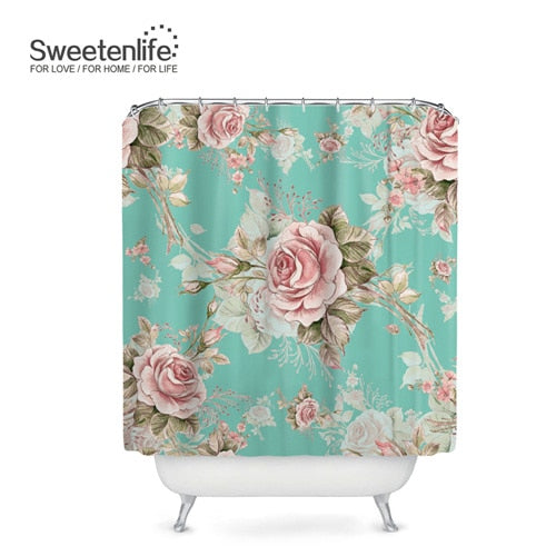 Exotic Birds & Flowers Bath Curtains, with 12 Hooks