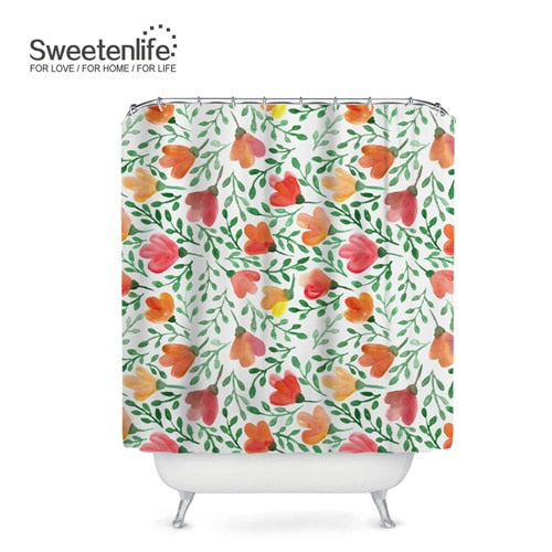 Exotic Birds & Flowers Bath Curtains, with 12 Hooks