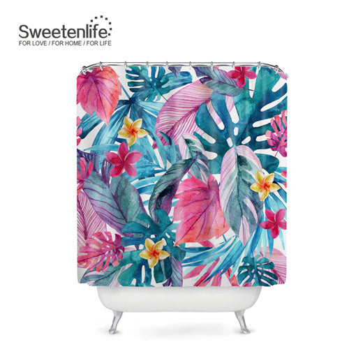 Exotic Birds & Flowers Bath Curtains, with 12 Hooks