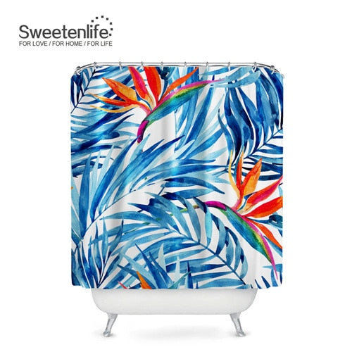 Exotic Birds & Flowers Bath Curtains, with 12 Hooks