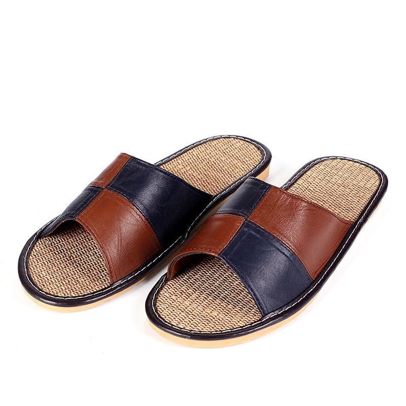Hemp Sole Sheepskin Leather Men's Slippers