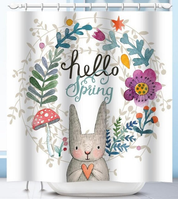 Hello Spring Sweet Rabbit Shower Curtain