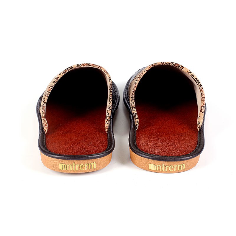 Genuine Leather Paisley Fabric Men's Slippers