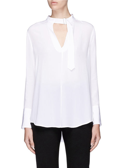 Women's Silk Metal Button V-Neck Long Sleeve Blouse