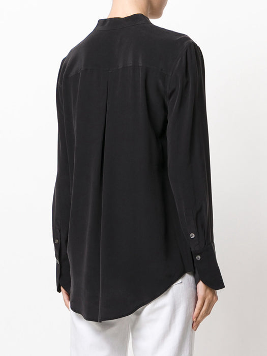 Women's Silk Metal Button V-Neck Long Sleeve Blouse