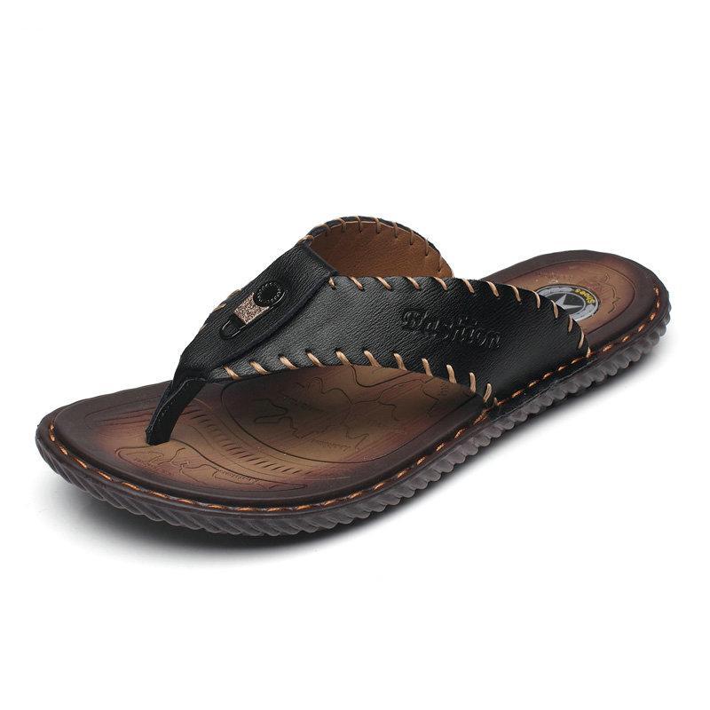Handmade Genuine Leather Sandals with Sewn Borders