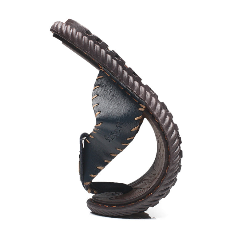 Handmade Genuine Leather Sandals with Sewn Borders
