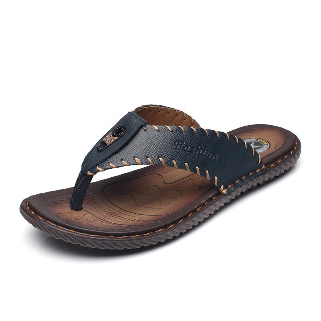 Handmade Genuine Leather Sandals with Sewn Borders
