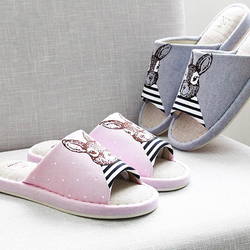 Rabbit Lover Print Cotton Slippers