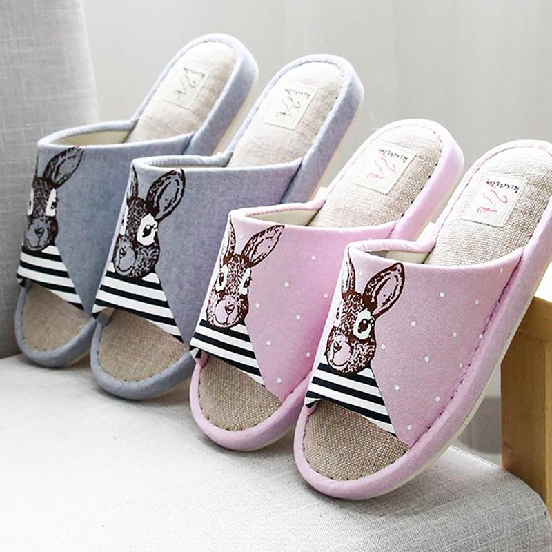 Rabbit Lover Print Cotton Slippers