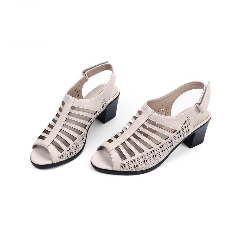 Women's Peep Toe Soft Leather Summer Sandals