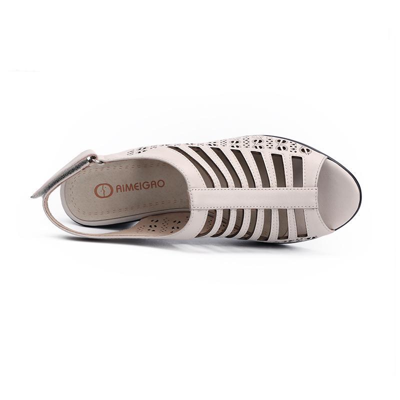 Women's Peep Toe Soft Leather Summer Sandals