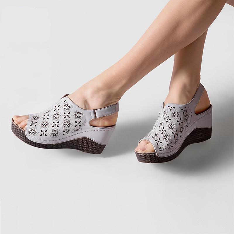 Star Fretwork Pattern Summer Wedge Heels for Women