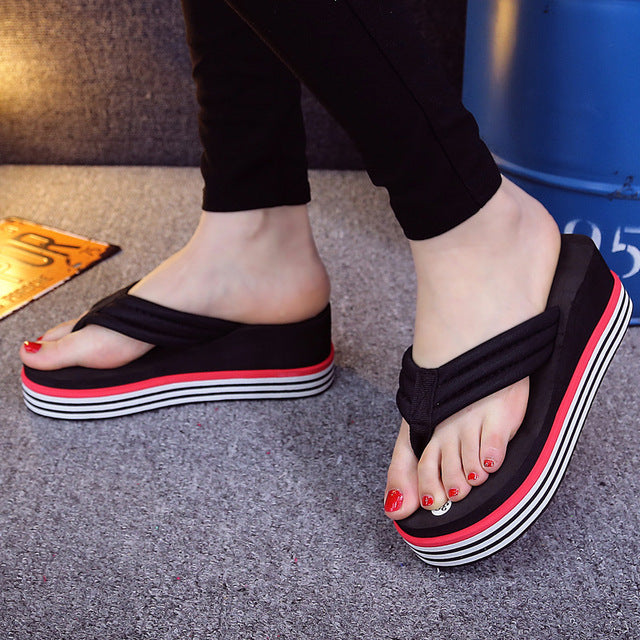 Women's Striped Sole Fashion Platform Flip Flops