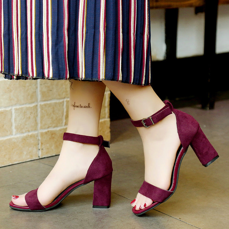 Women's Ankle Strap Open Toe Chunky High Heels