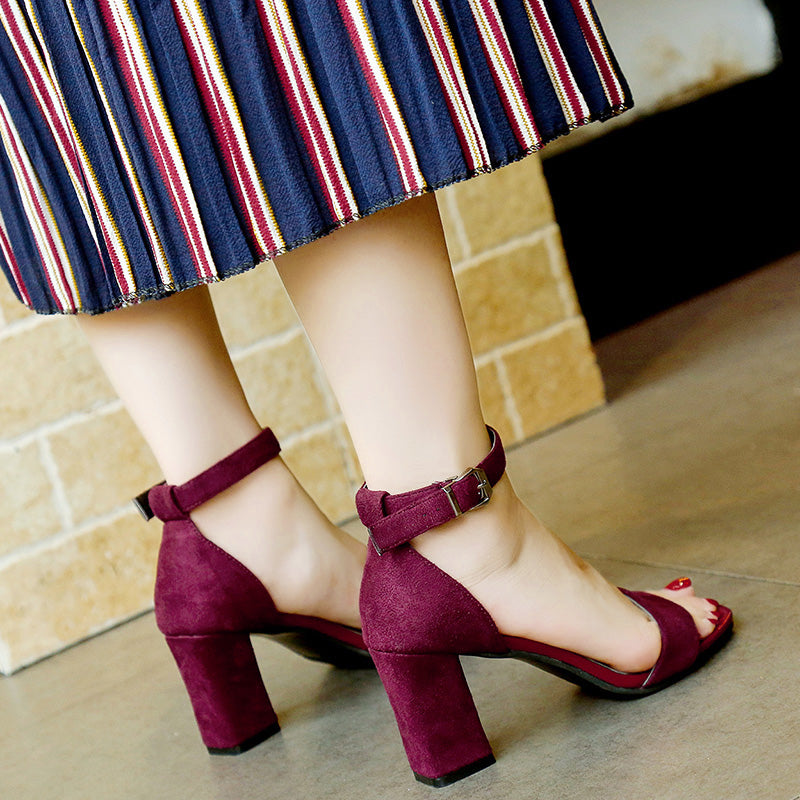 Women's Ankle Strap Open Toe Chunky High Heels