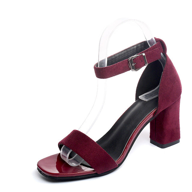 Women's Ankle Strap Open Toe Chunky High Heels