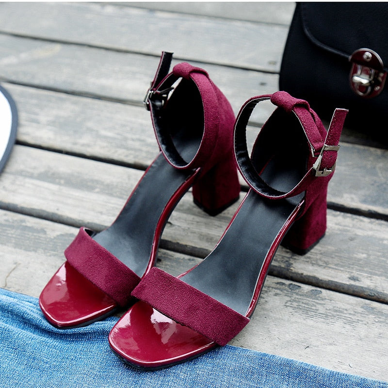 Women's Ankle Strap Open Toe Chunky High Heels