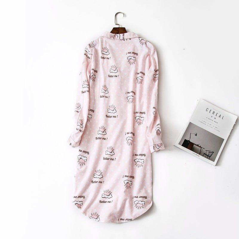 Women's Cute Moon Bears Printed Cotton Night Shirt