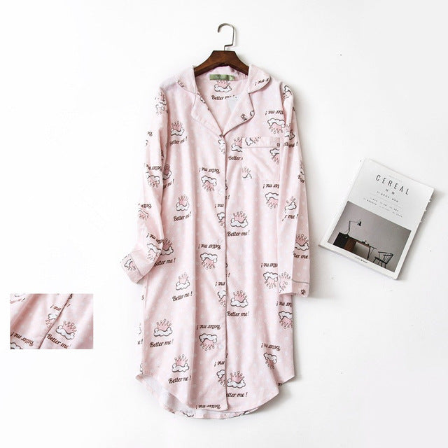 Women's Cute Moon Bears Printed Cotton Night Shirt