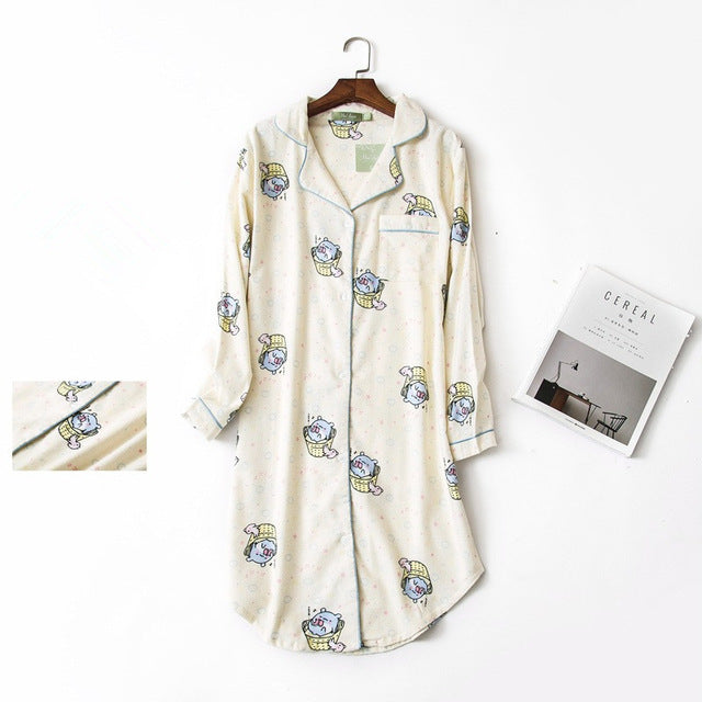 Women's Cute Moon Bears Printed Cotton Night Shirt