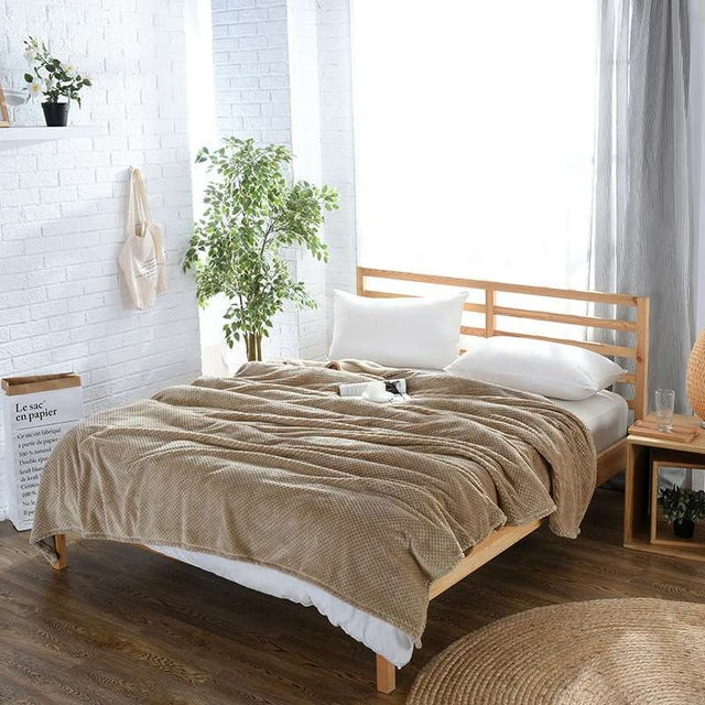 Waffle Pattern Flannel Microfiber Bed Cover or Throw