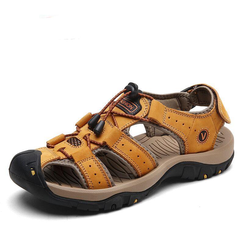Men's Ankle Strap Leather Sandals Big Sizes 38-47