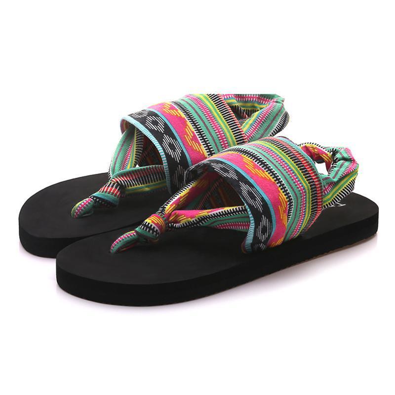Women's Cross-Tied Fabric Strap Flip Flop Sandals