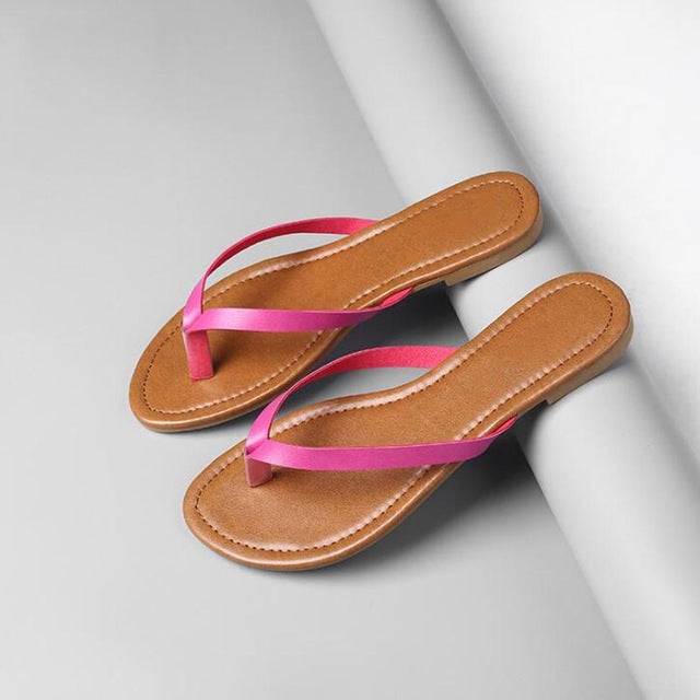 Women's Leather Insole Color Strap Flats