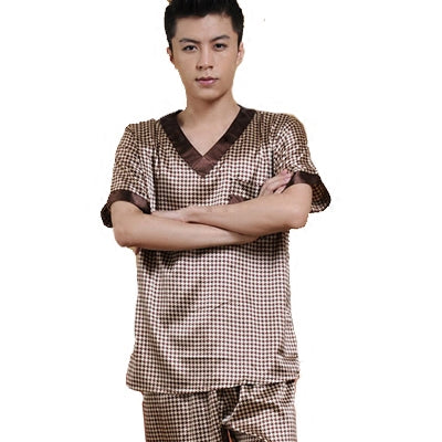 Summer Mens Silk Satin Pajamas Set