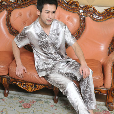 Summer Mens Silk Satin Pajamas Set