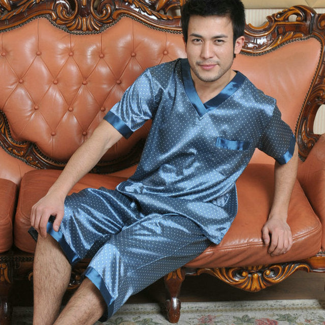 Summer Mens Silk Satin Pajamas Set
