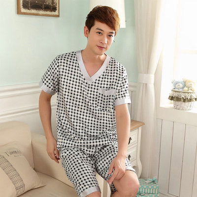 Summer Mens Silk Satin Pajamas Set