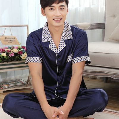Summer Mens Silk Satin Pajamas Set