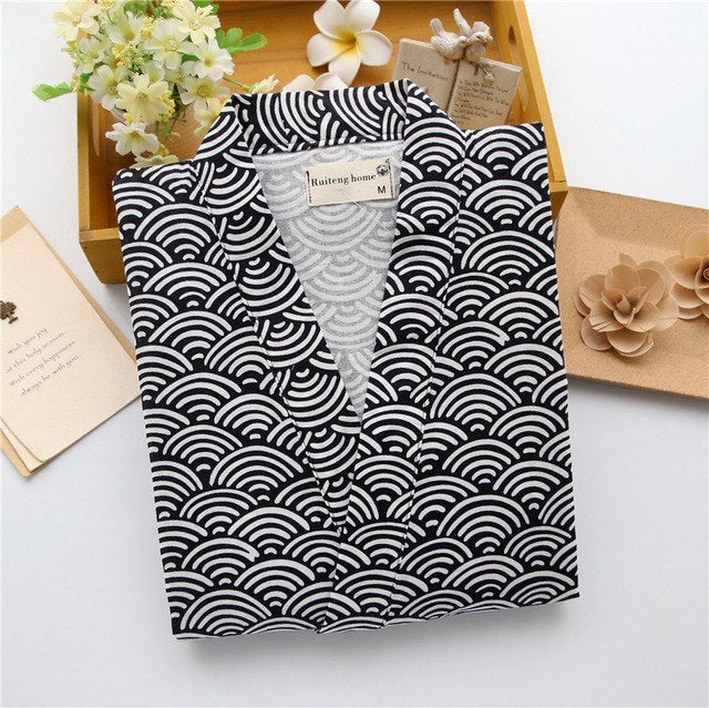 Japanese Wave Pattern Summer Kimono Pajamas Set