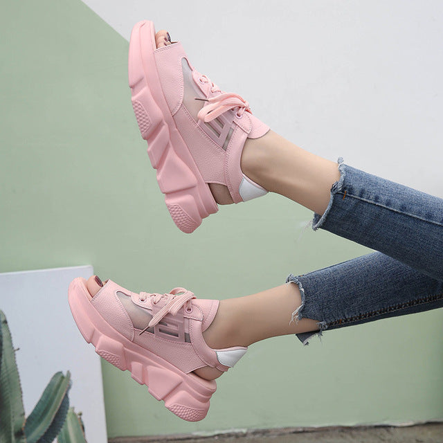 Women's Platform Sole High Heel Mesh Beach Sandals