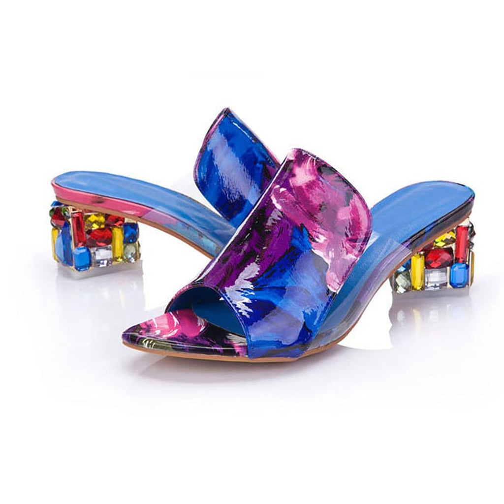 Woman's Rhinestone Crystal Heel Peep Toe Summer Sandals