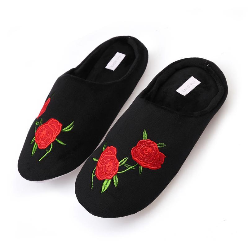 Soft Coral Velvet Embroidered Slippers