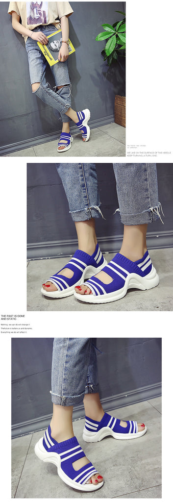 Stretch Fabric Mesh Women's Slip-on Wedge Sandals