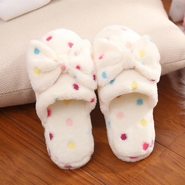 Plush Polka Dot Cotton Slippers