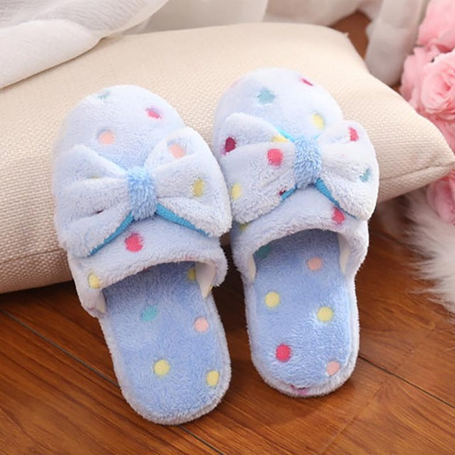 Plush Polka Dot Cotton Slippers