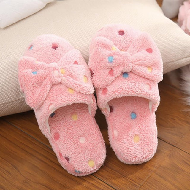 Plush Polka Dot Cotton Slippers