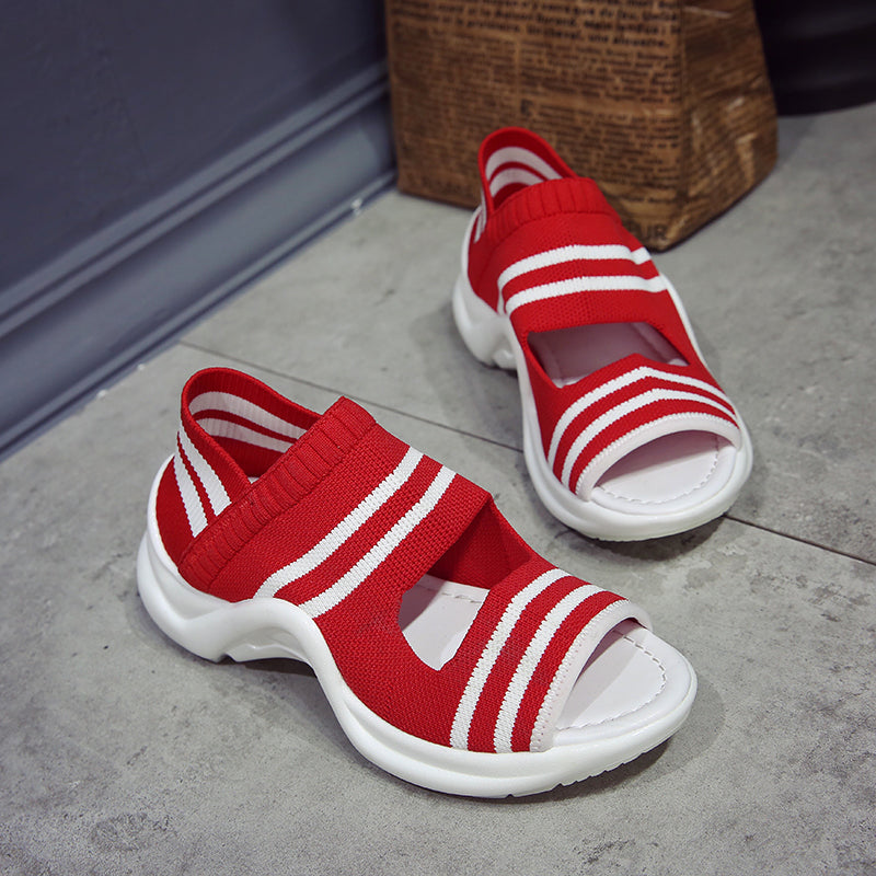 Stretch Fabric Mesh Women's Slip-on Wedge Sandals