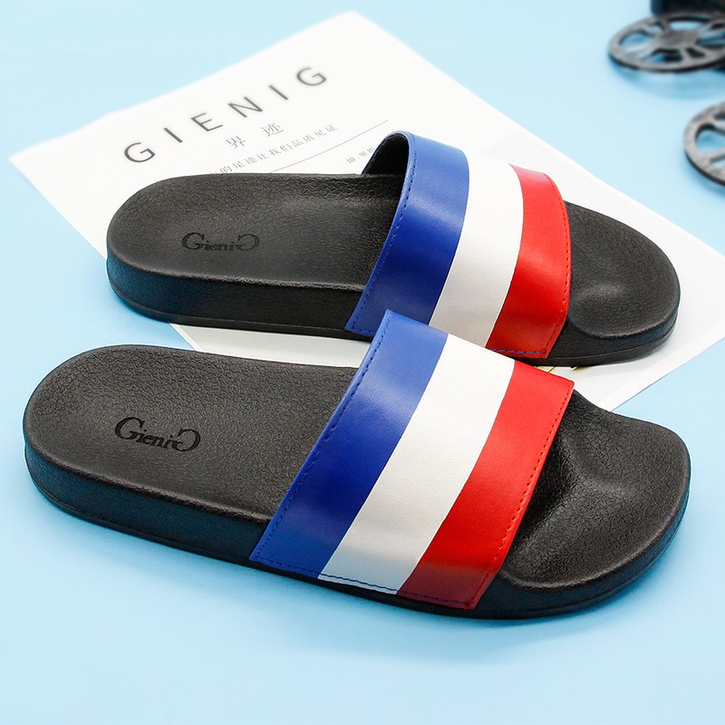 Red White Blue Striped Contour Insloe Men's Slippers